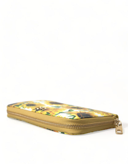 Sunflower Print Leather Continental Wallet