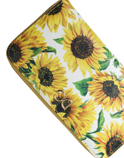 Sunflower Print Leather Continental Wallet