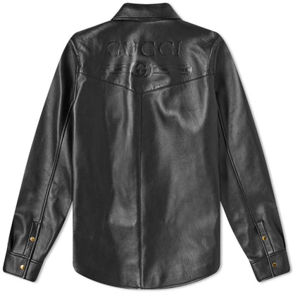 Vintage-Inspired Luxe Black Leather Shirt Jacket