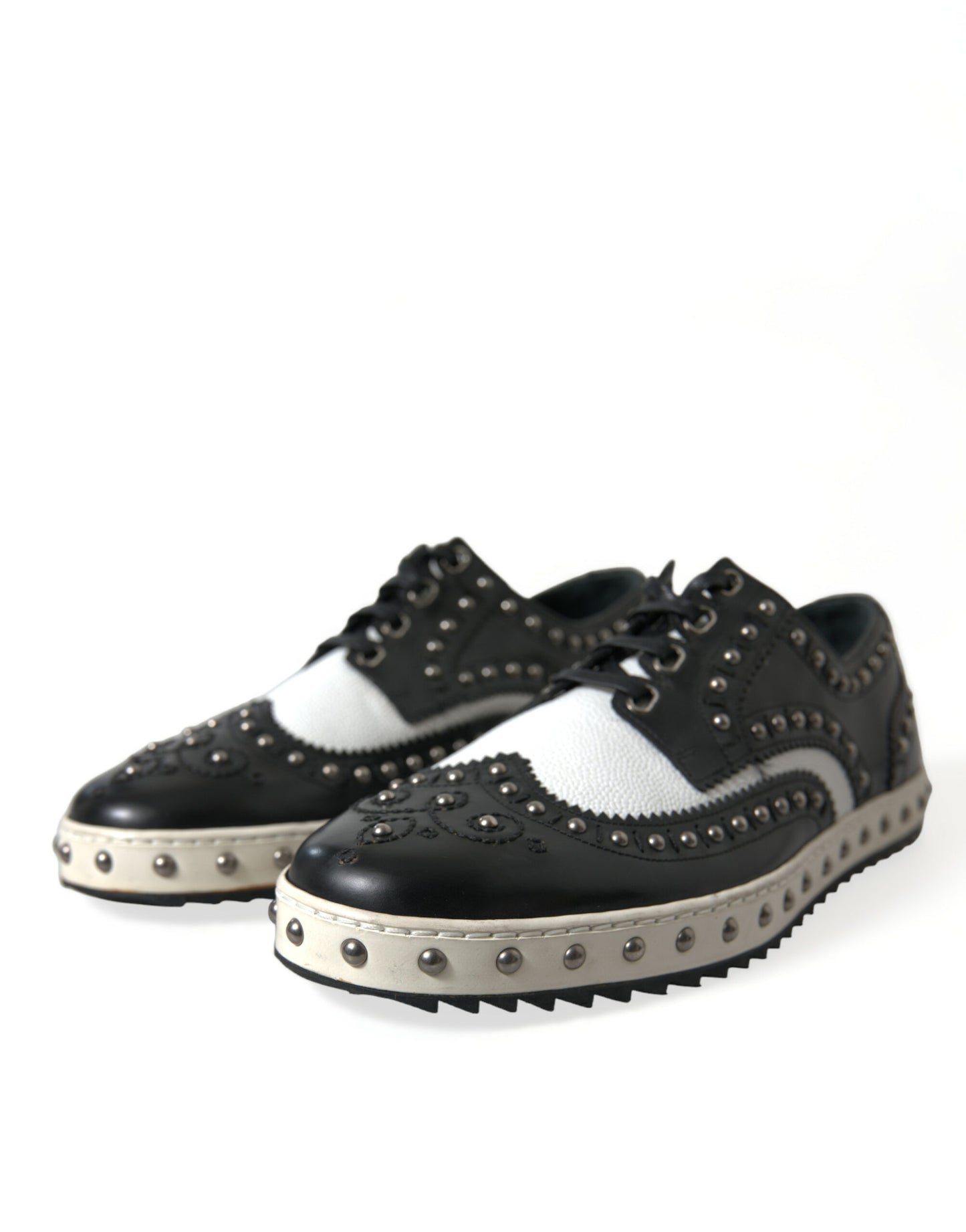 Studded Leather Sneakers in Black & White