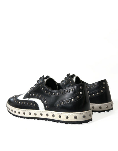 Studded Leather Sneakers in Black & White