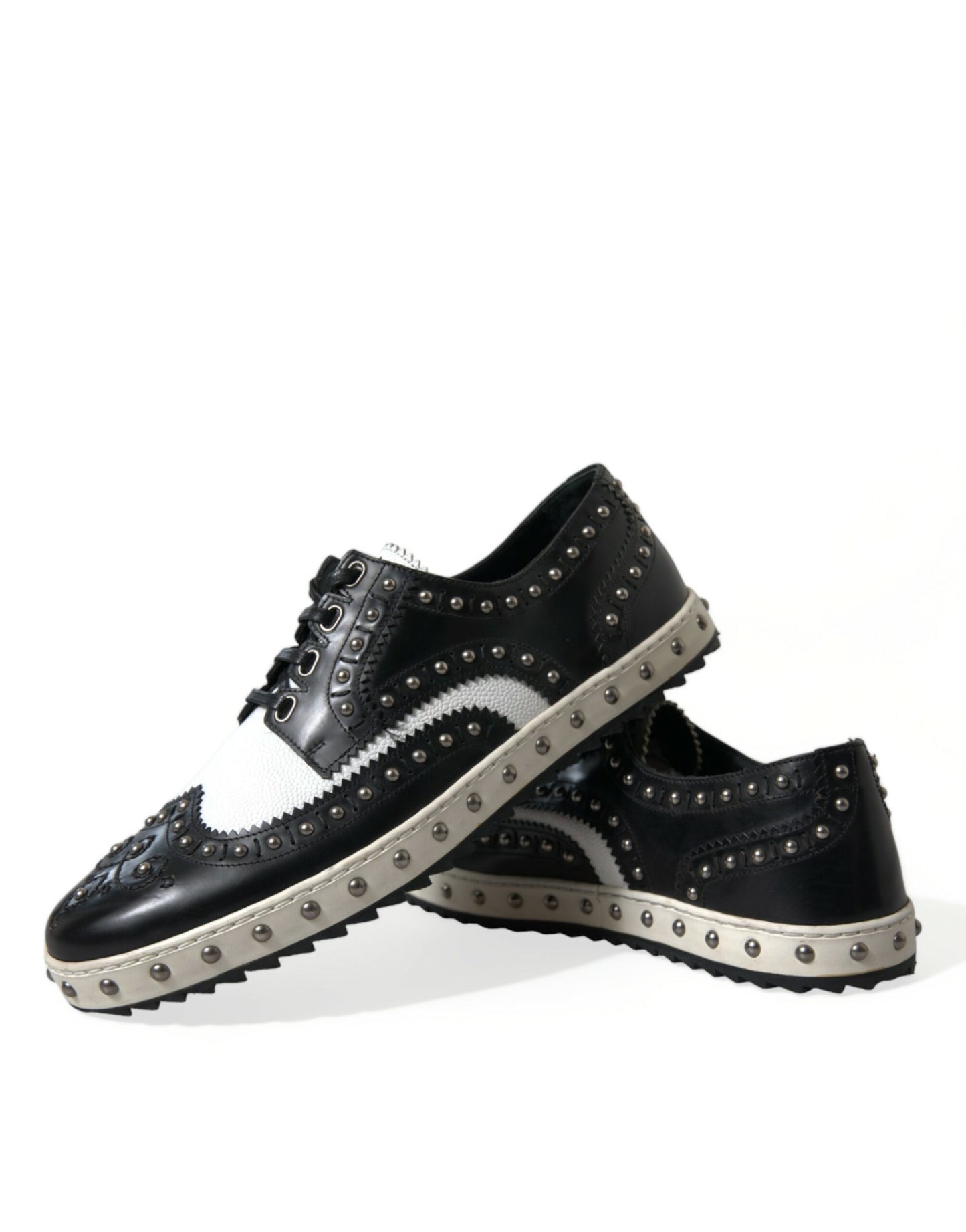 Studded Leather Sneakers in Black & White