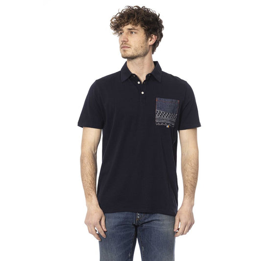 Blue Cotton Men Polo Shirt