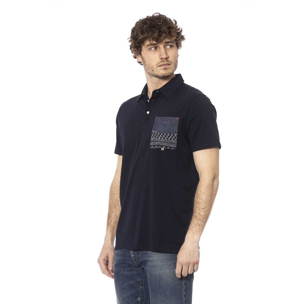 Blue Cotton Men Polo Shirt