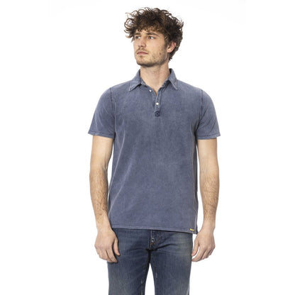 Blue Cotton Men Polo Shirt