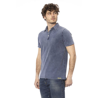 Blue Cotton Men Polo Shirt