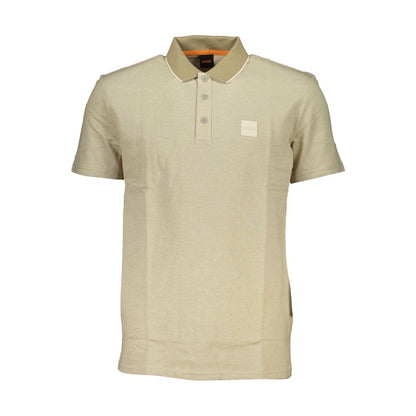 Beige Cotton Men Polo Shirt