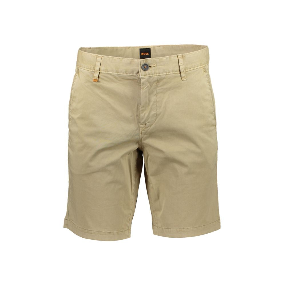 Beige Cotton Men Slim Bermuda