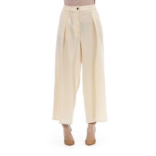 Beige Virgin Wool Women Pants