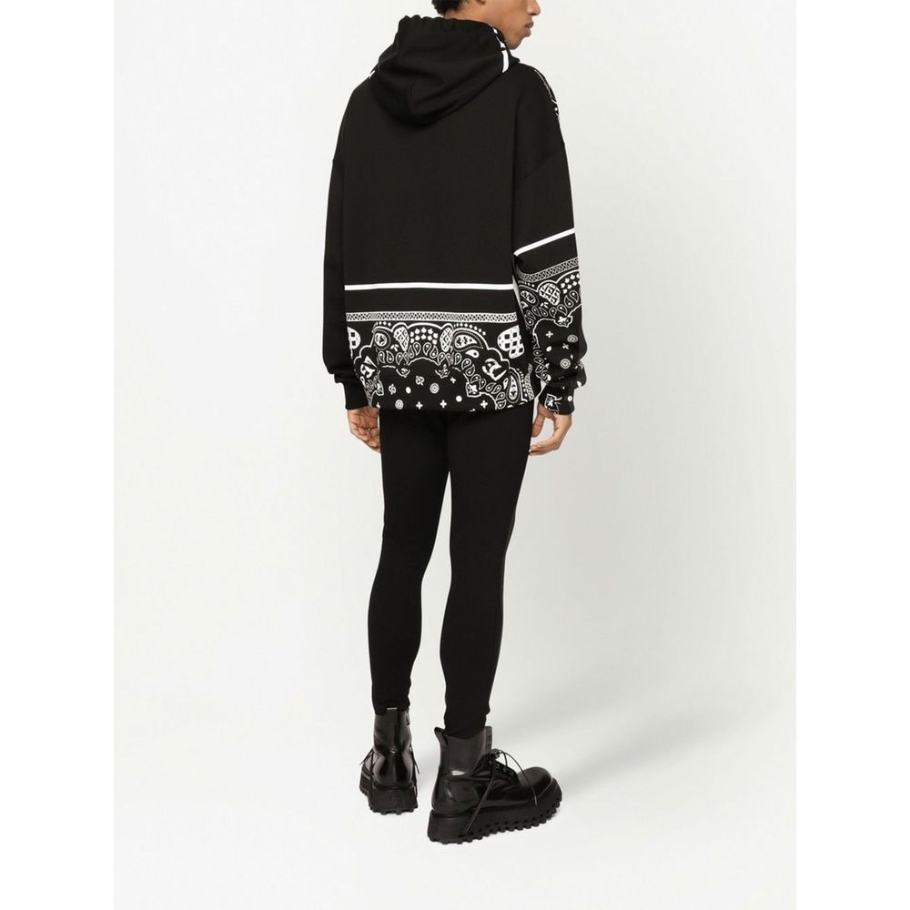 Bandana Motif Cotton Hoodie in Black