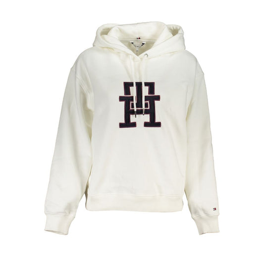 "White Cotton Women Sweater with Hood"