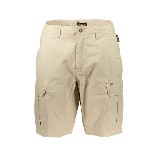 Beige Embroidered Bermuda Shorts with Pockets