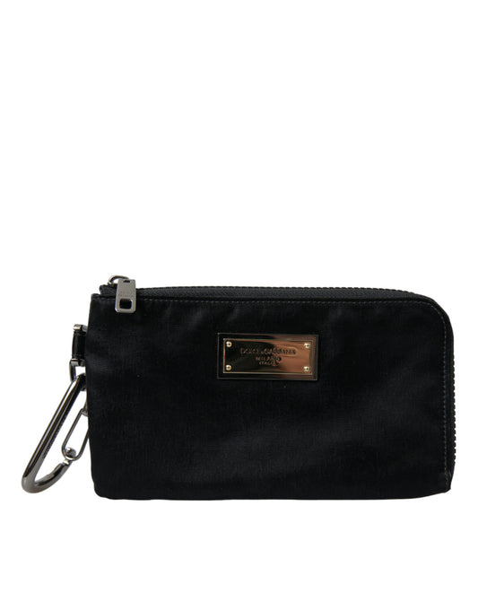 Sleek Designer Nylon-Leather Pouch in Black