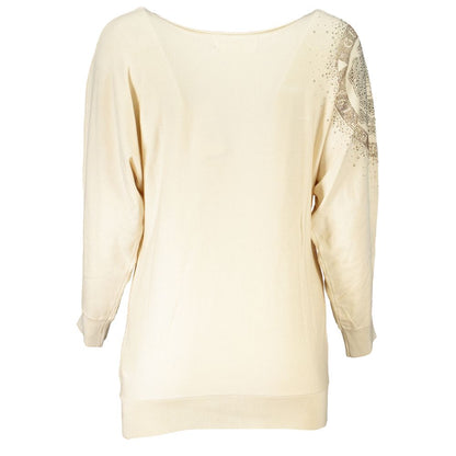 Beige Rhinestone Crew Neck Sweater