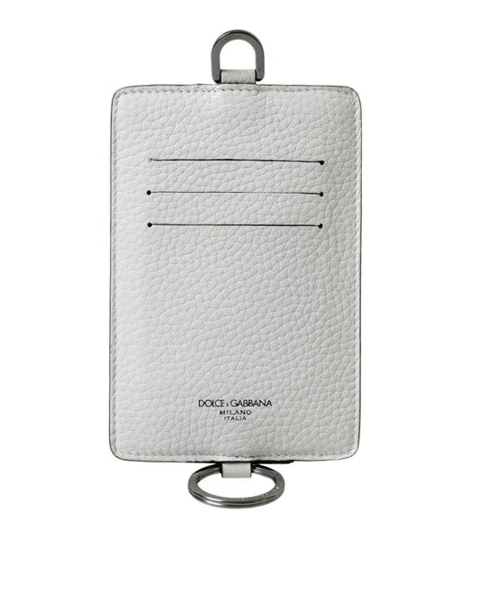 White Calf Leather Lanyard Logo Card Holder Wallet