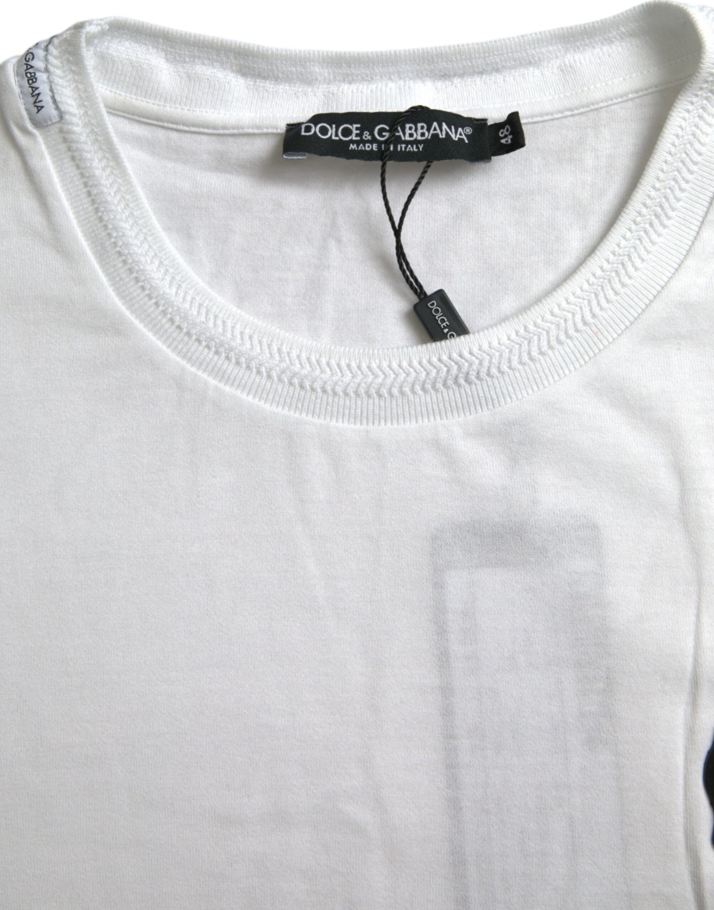 White Logo Patch Cotton Crew Neck T-shirt