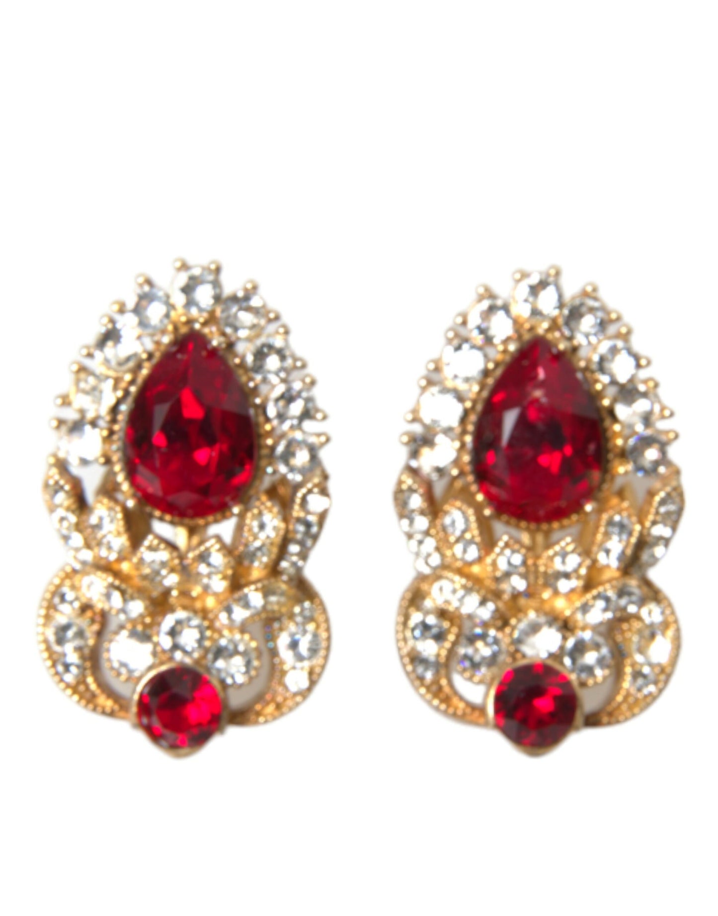 Sterling Silver Gold Plated Red Crystals Jewelry Earrings