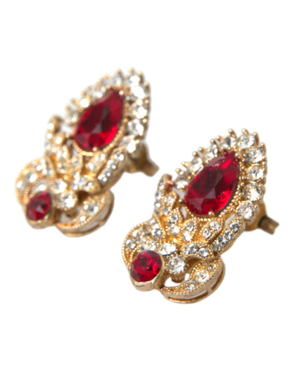 Sterling Silver Gold Plated Red Crystals Jewelry Earrings