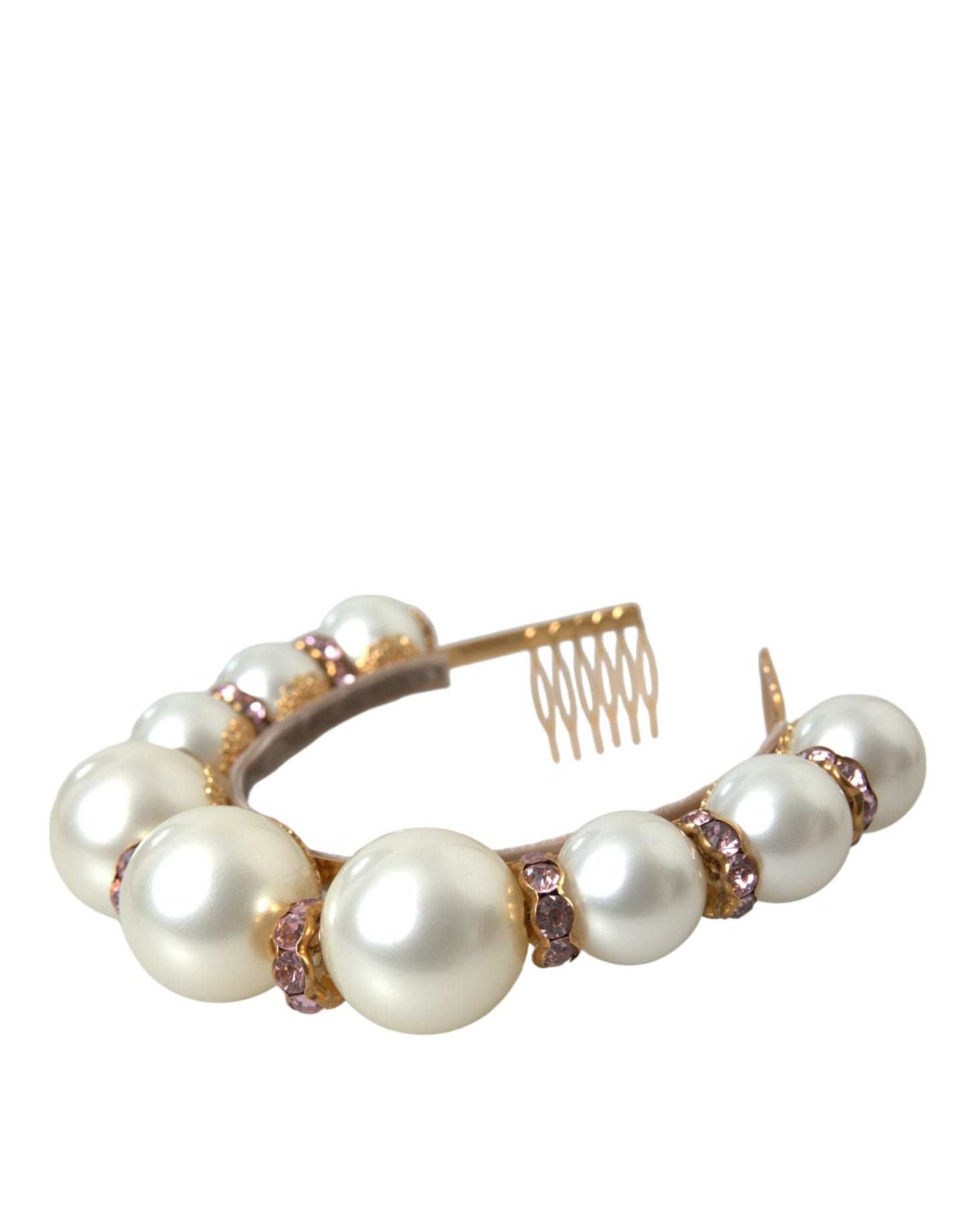 White Faux Pearl Crystal Embellished Headband Diadem