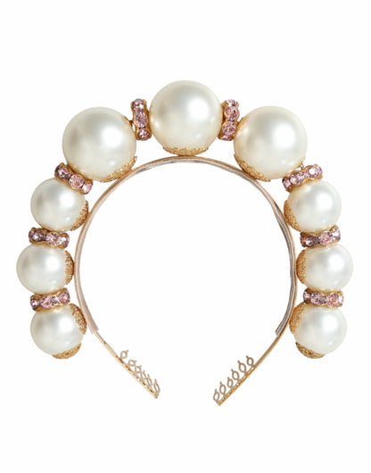 White Faux Pearl Crystal Embellished Headband Diadem