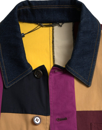 Multicolor Patchwork Cotton Collared Jacket