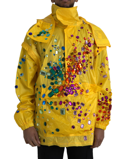 Yellow Crystal Embellished Hooded Jacket