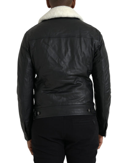 Black Leather Fur Collar Biker Coat Jacket