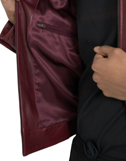 Maroon Exotic Leather Zip Biker Coat Jacket