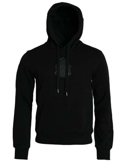 Black Cotton Hooded Pullover Sweater