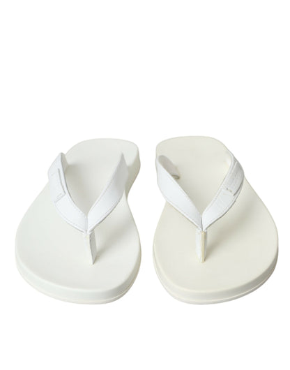 White Calfskin Leather Slip On Flip Flop Shoes