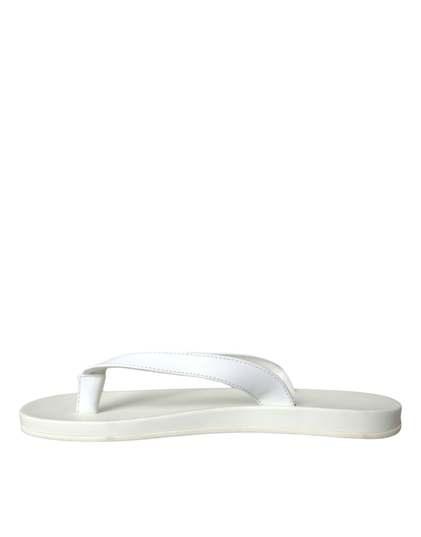 White Calfskin Leather Slip On Flip Flop Shoes