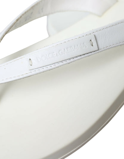 White Calfskin Leather Slip On Flip Flop Shoes