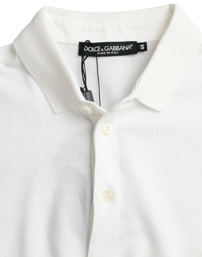 White Crown Patch Cotton Collared Polo T-shirt