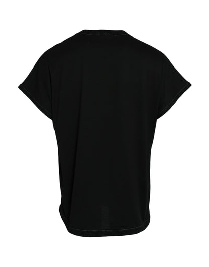 Black Cotton Round Neck Short Sleeve T-shirt