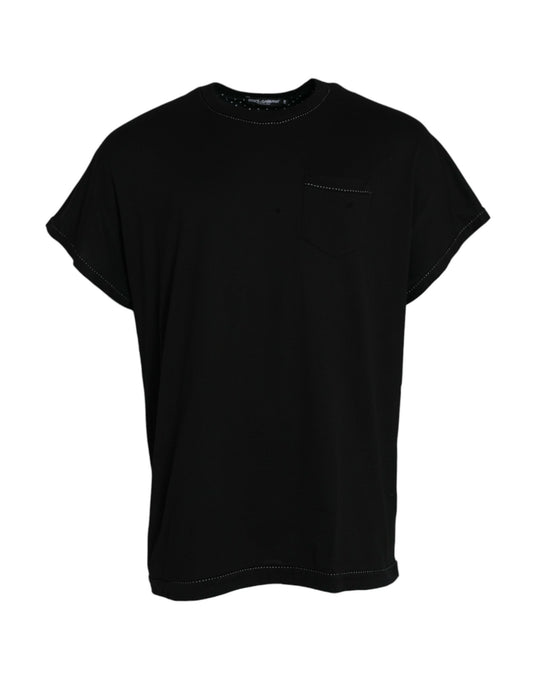 Black Cotton Round Neck Short Sleeve T-shirt