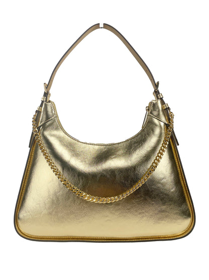 Wilma Large Smooth Leather Chain Shoulder Bag Purse Gold