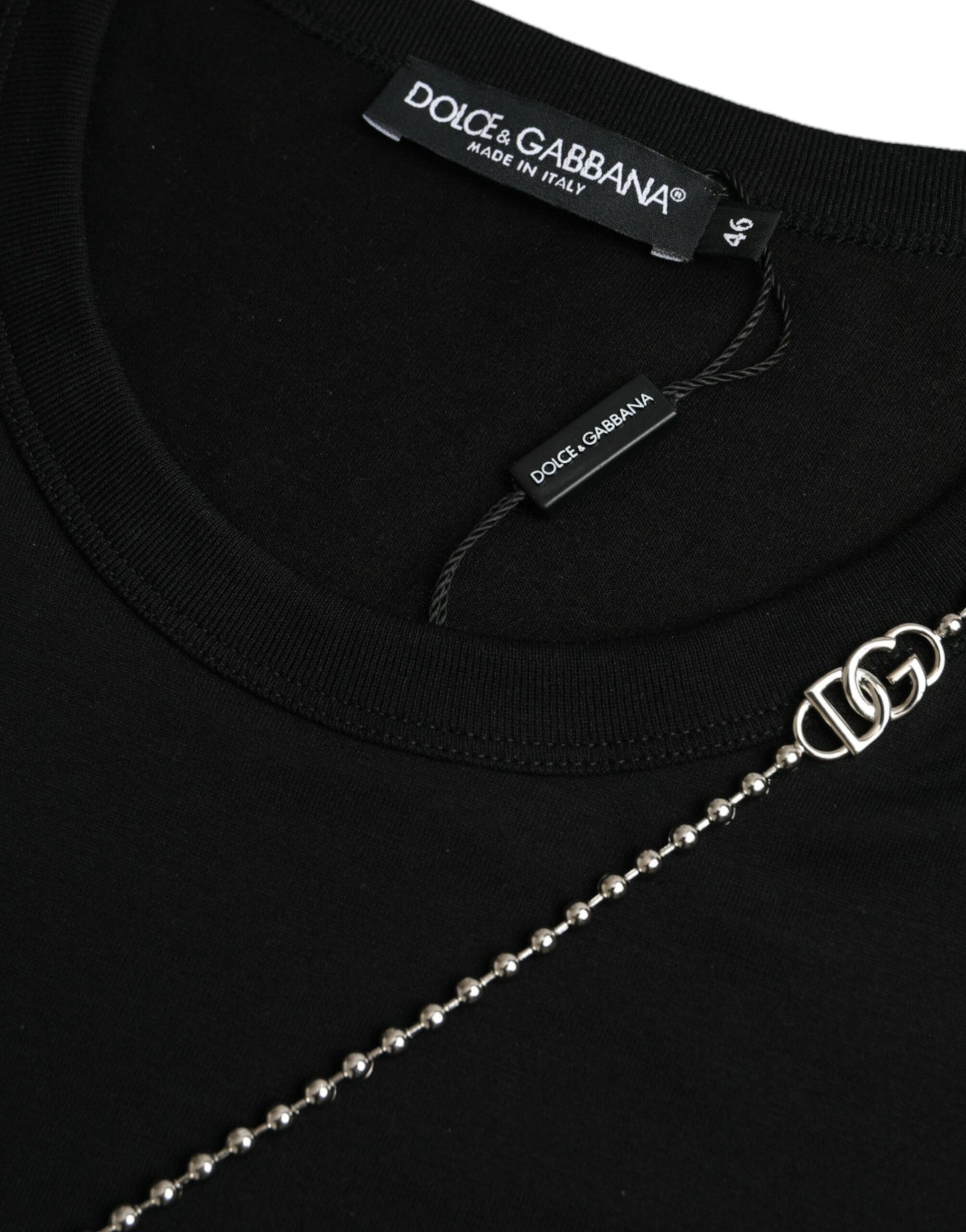 Black Cotton Silver Chain Short Sleeve T-shirt