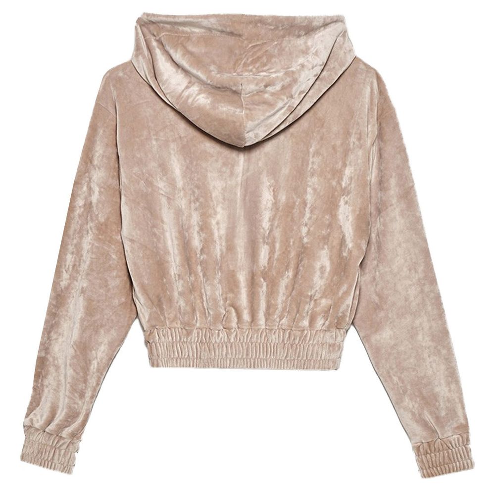 Beige Velvet Zip Hoodie Sweatshirt