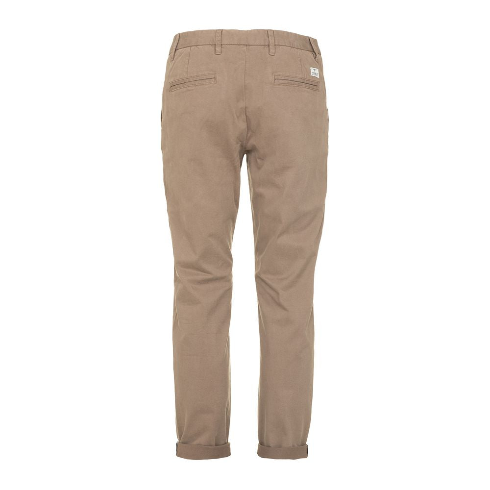 Beige Cotton Blend Casual Pants for Men