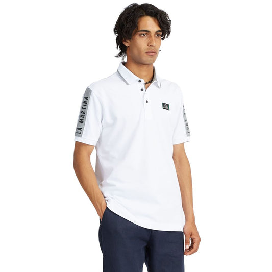 Sleek White Logo Cotton Polo Shirt for Men