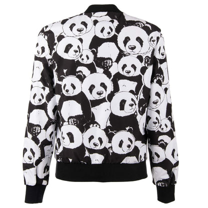 Elegant White Panda Print Nylon Jacket