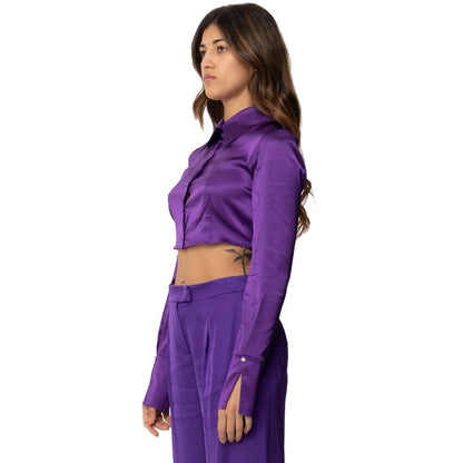 Sleek Satin Crop Blouse in Royal Purple