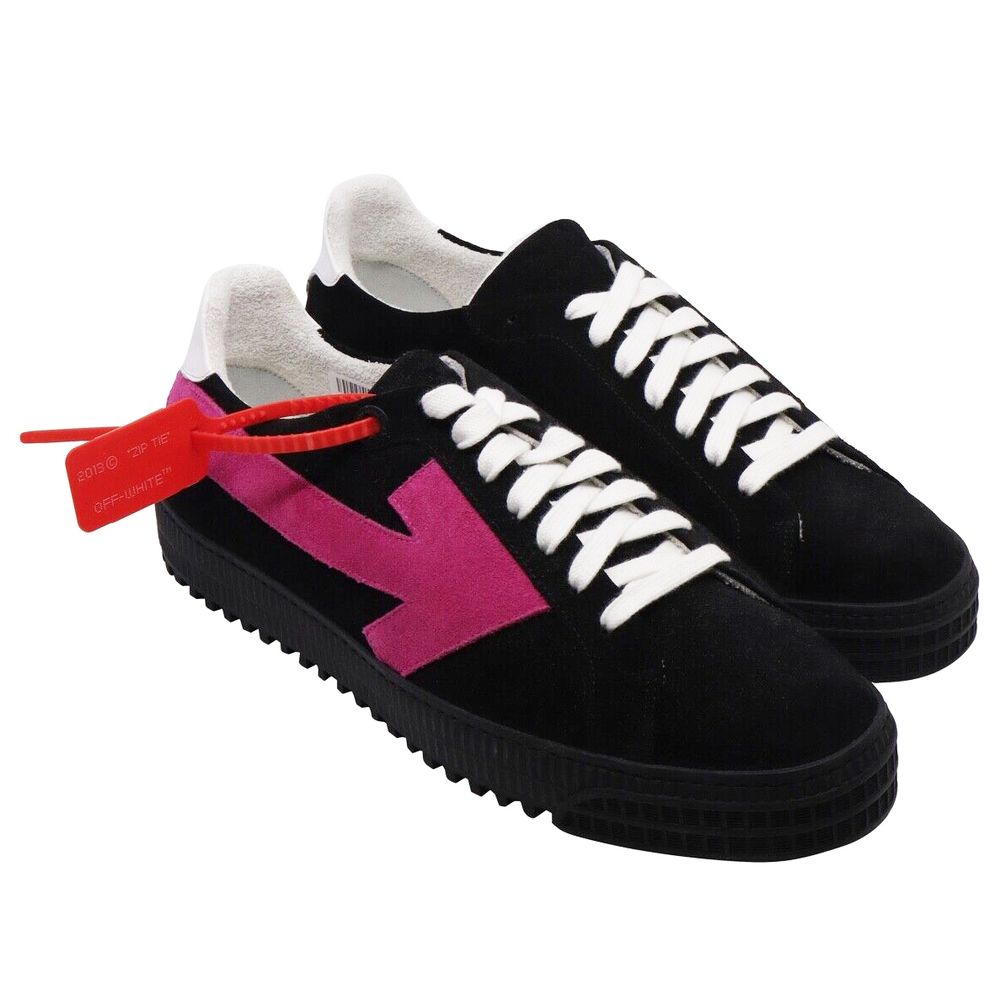 Sleek Black Suede Sneakers with Fuchsia Arrow Detail