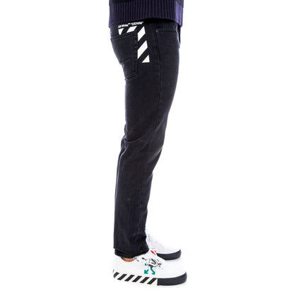 Slim Fit Black Cotton Jeans with Logo Print