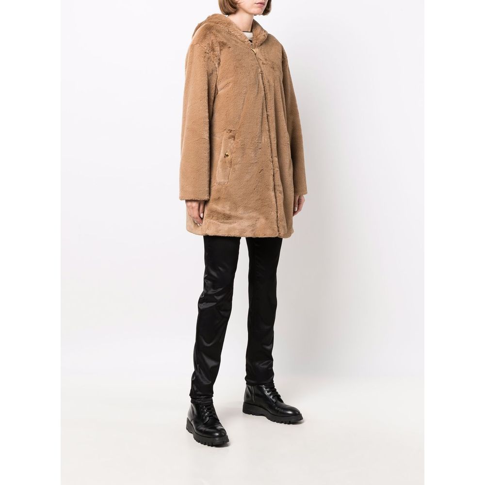 Beige Polyester Women Coat