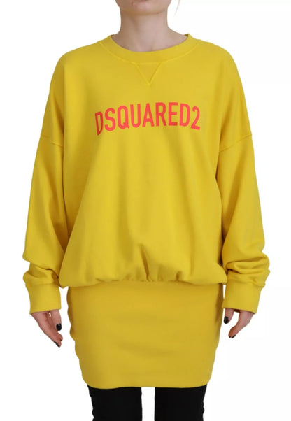 Yellow Logo Print Cotton Crewneck Pullover Sweater