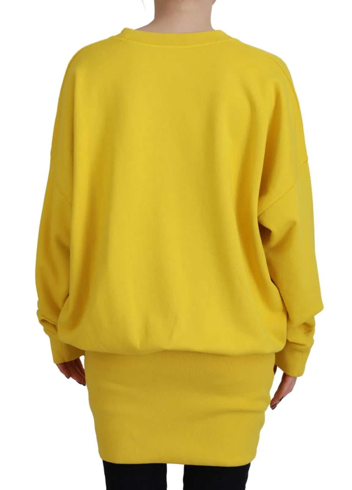 Yellow Logo Print Cotton Crewneck Pullover Sweater