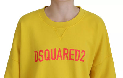 Yellow Logo Print Cotton Crewneck Pullover Sweater