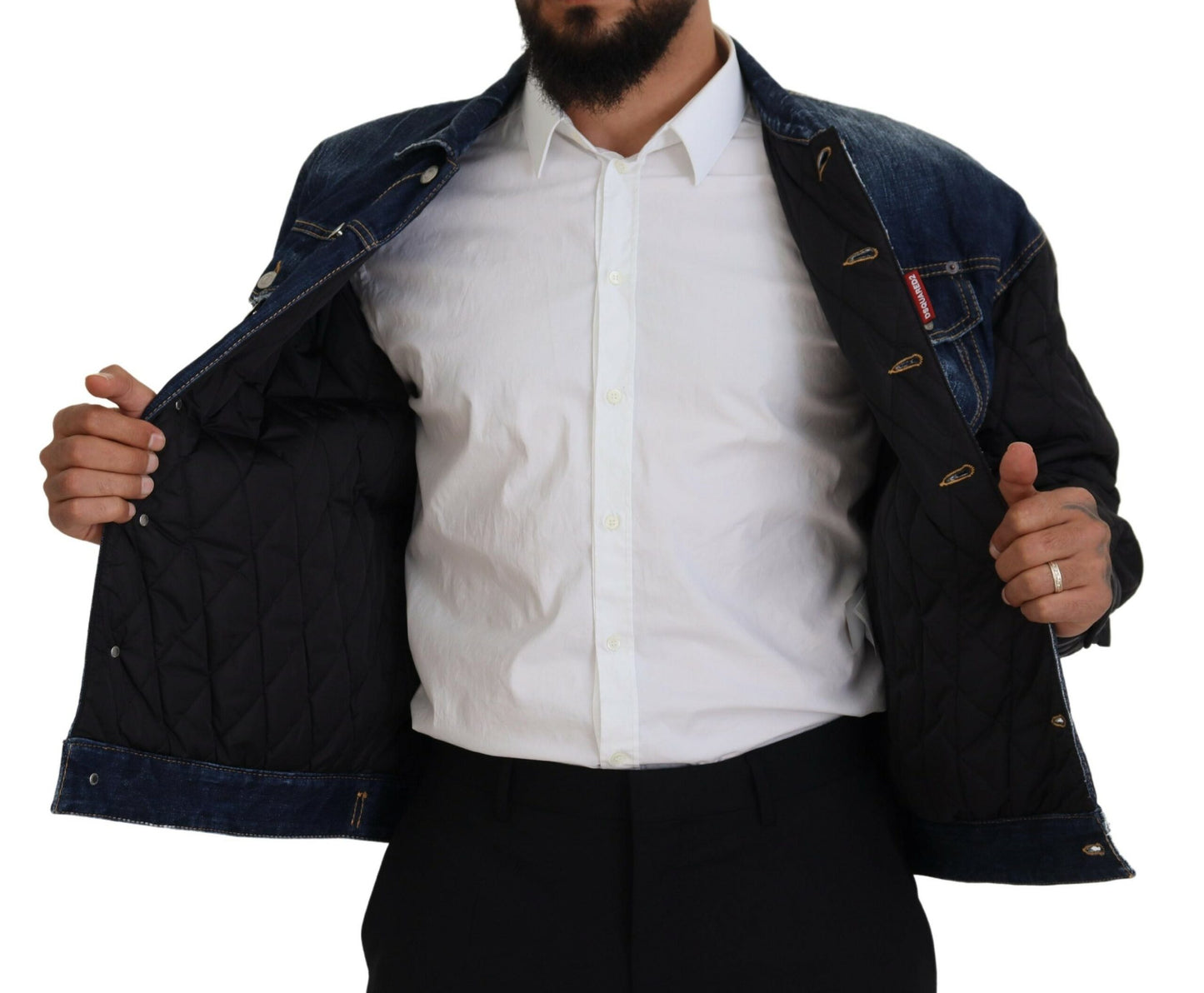 Blue Denim Black Sleeves Men Jacket Cotton Bomber