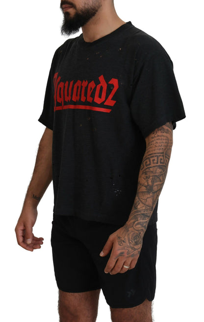 Black Cotton Short Sleeves Crewneck T-shirt